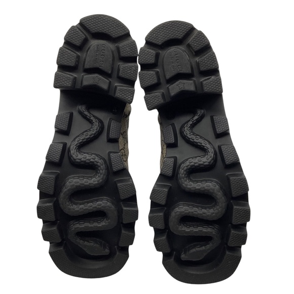 GUCCI DARK BEIGE GG SUPREME HORSEBIT INTERLOCKING G ANKLE BOOTS - Picture 7 of 10